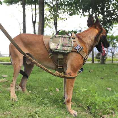 Large Tactical Dog Harness with Dual Metal Buckles, MOLLE Vest Design, No-Pull Front Leash Clip, and Hook and Loop Panel (Brown, Size L, Single Pack)