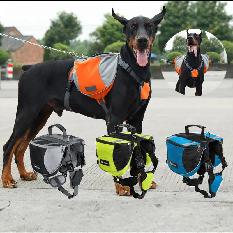 Oxford Fabric Waterproof Outdoor Dog Backpack with Double Snack Bags - Reflective Tactical Saddle Bag for Medium to Large Dogs