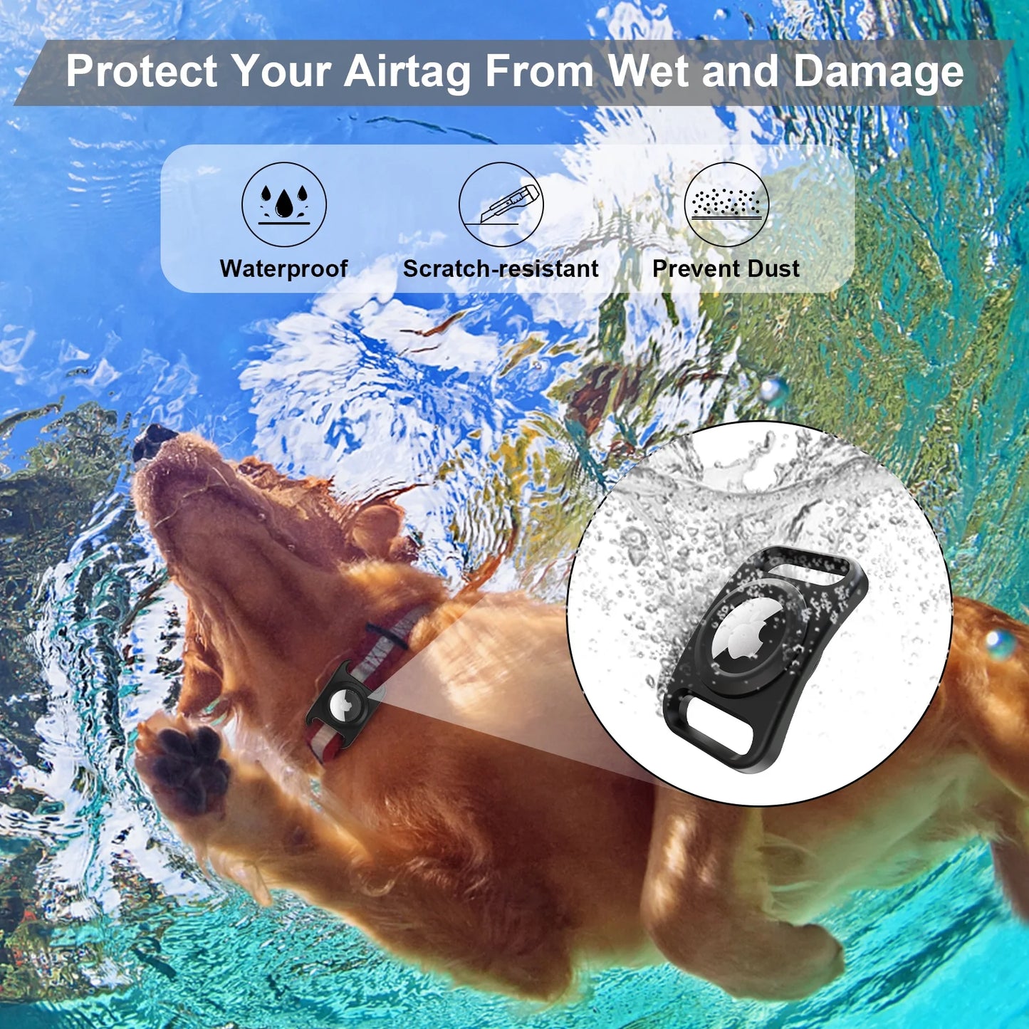 Airtag Dog Collar Holder - 2 Pack Waterproof Protective Case for Apple Airtag, Full Body TPU & Silicone Cover for Pet Collars and Backpacks